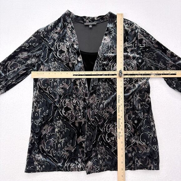 Elementz Top Womens Size XL Black Gray Burnout Velvet Built In Shirt Open Front - Picture 8 of 10